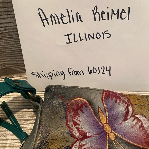 Used Anuschka Butterfly Paradise Large Crossbody Hobo Purse - Picture 2 of 14